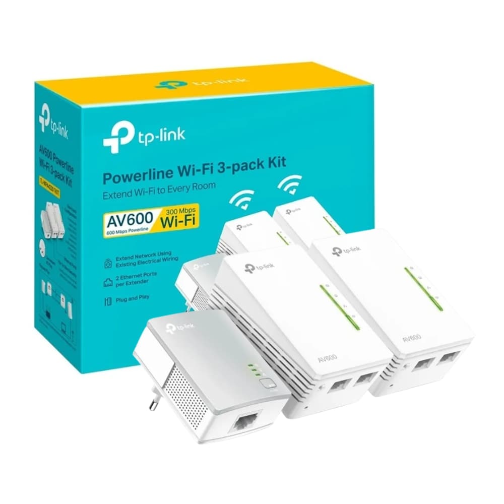 WIRELESS REPETIDOR EXTENSOR DE ALCANCE TP LINK TL WPA4220 KIT PACK3 POWERLINE AV600MBPS