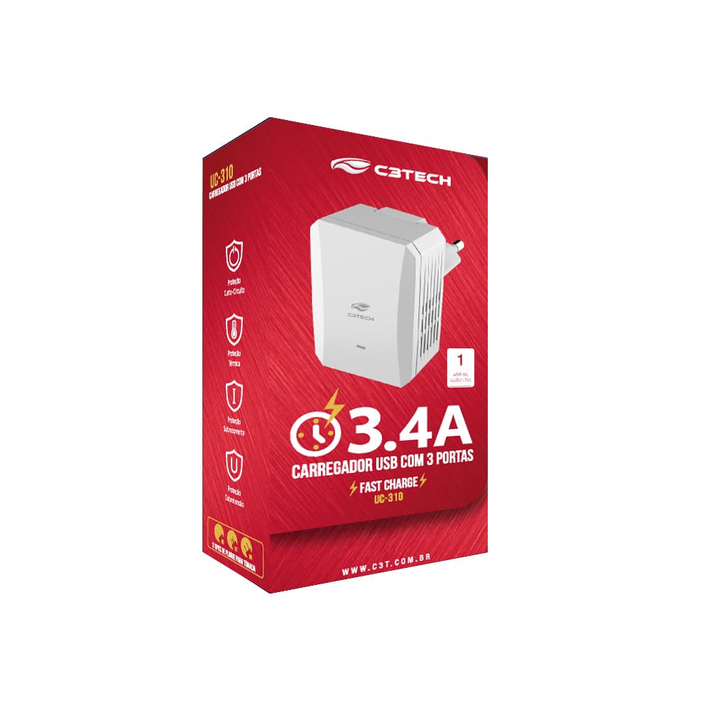 CARREGADOR DE TOMADA 3 USB UC-315 C3 TECH