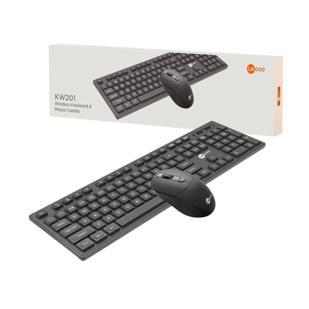 TECLADO E MOUSE SEM FIO LECOO KW201 PRETO