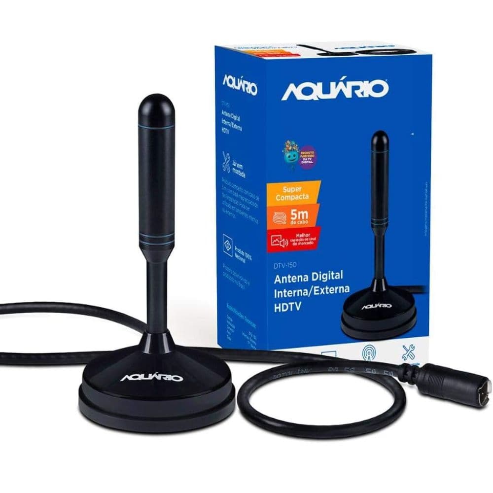 ANTENA DIGITAL COM CABO 5M VHF/UHF/FM/HDTV DTV-150 AQUARIO