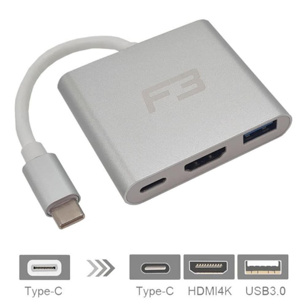 ADAPTADOR 3 EM 1 USB-C 3.1 TYPE-C PARA HDMI 4K USB 3.0 JC-TYC-HM31 F3