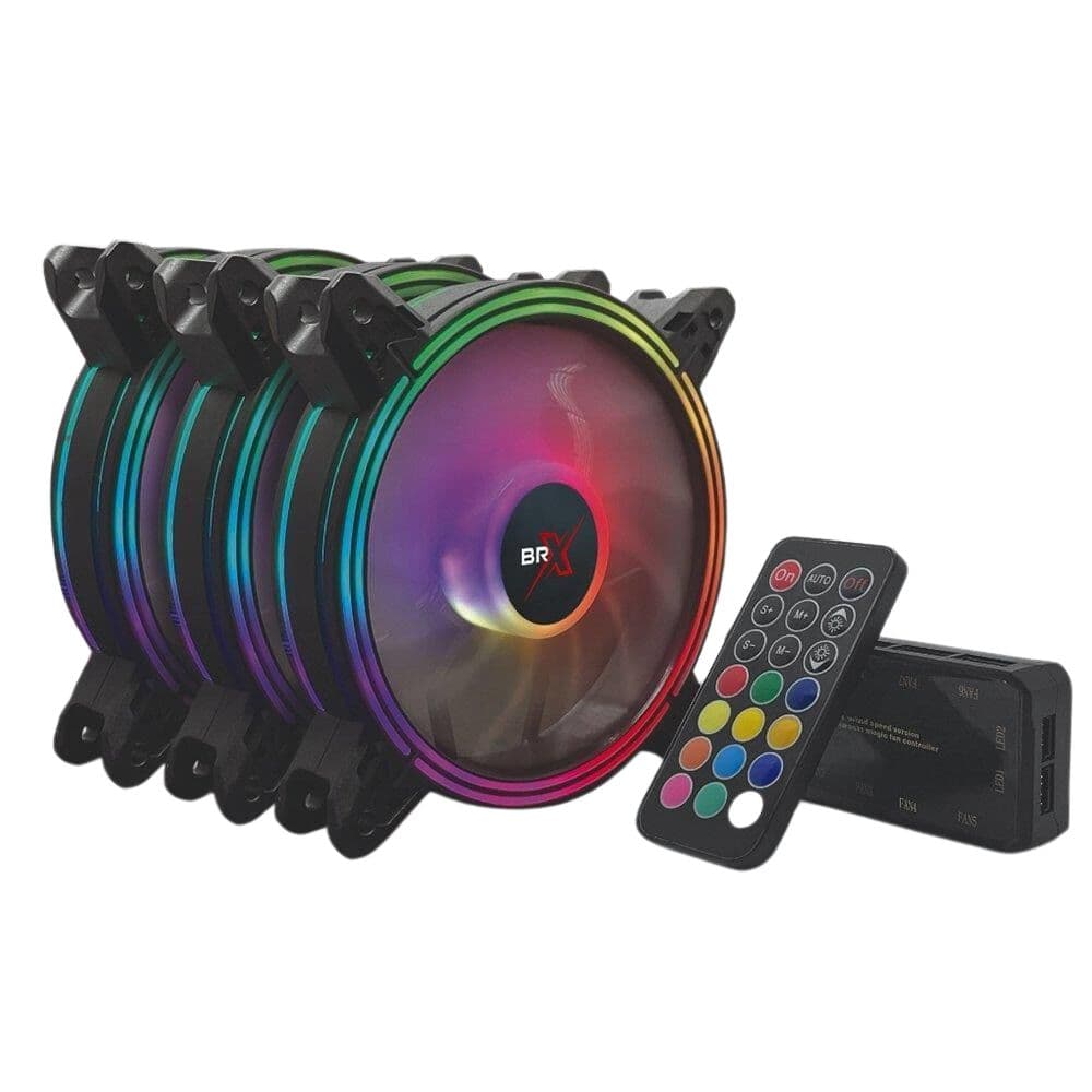 COOLER KIT 3 FANS 12MM ARGB COM CONTROLE E CONTROLADORA BRX