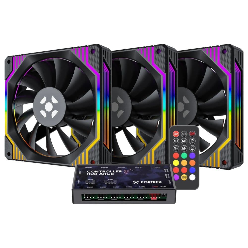 COOLER KIT 3 FANS 12MM ARGB COM CONTROLE E CONTROLADORA FROSTY ARGB FORTREK