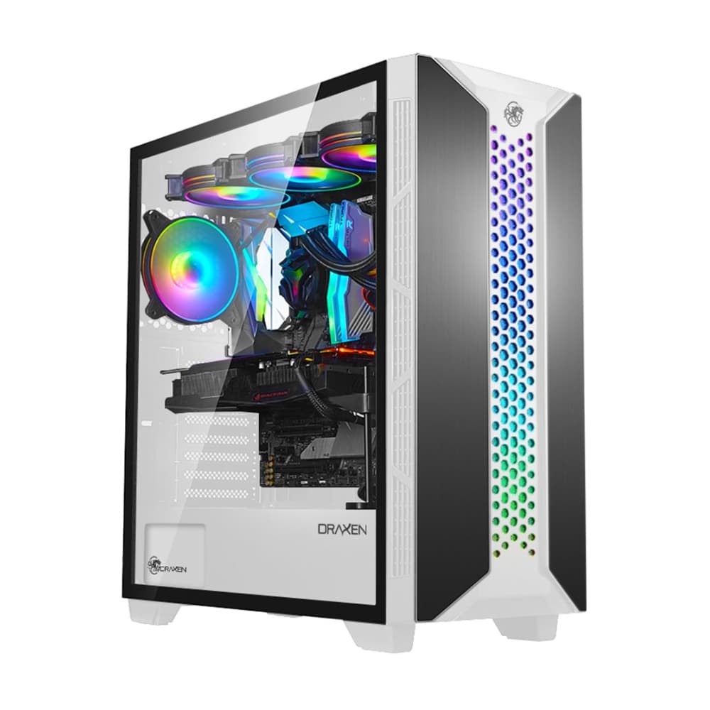 GABINETE GAMER ATX THALATHA ALUMINIO ARGB DRAXEN BRANCO