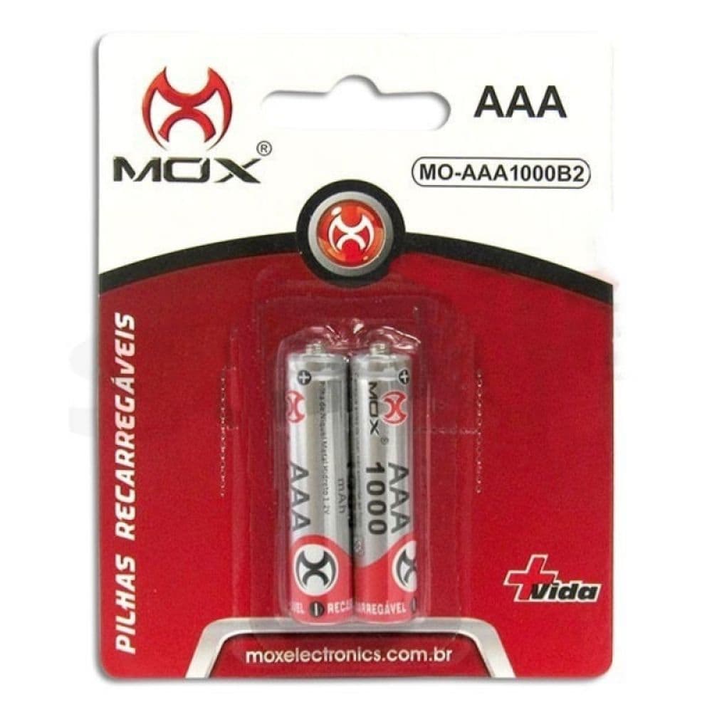 PILHA RECARREGÁVEL AAA 1000MAH MOX COM 2 UNIDADES