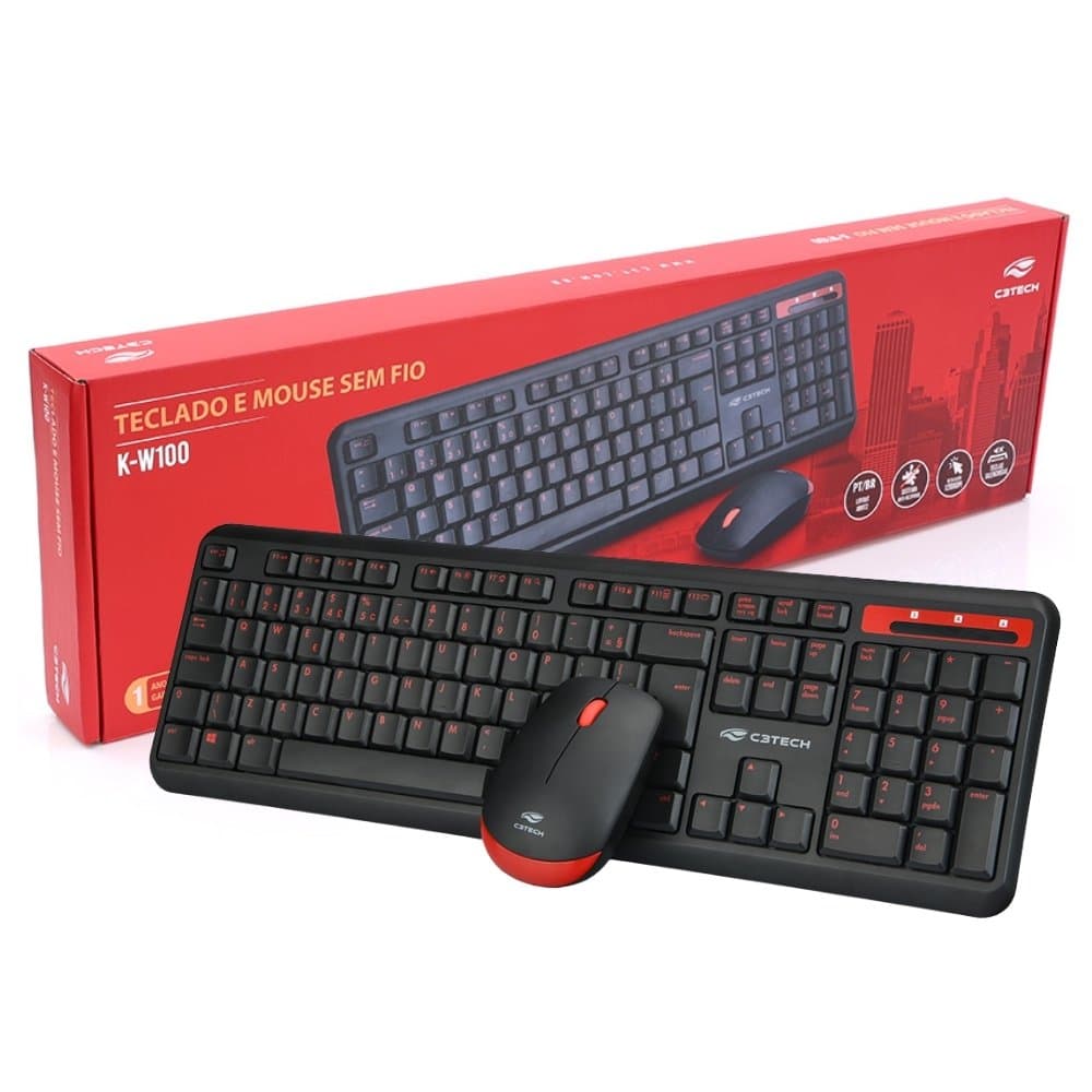 TECLADO E MOUSE SEM FIO C3 TECH K-W100BK PRETO
