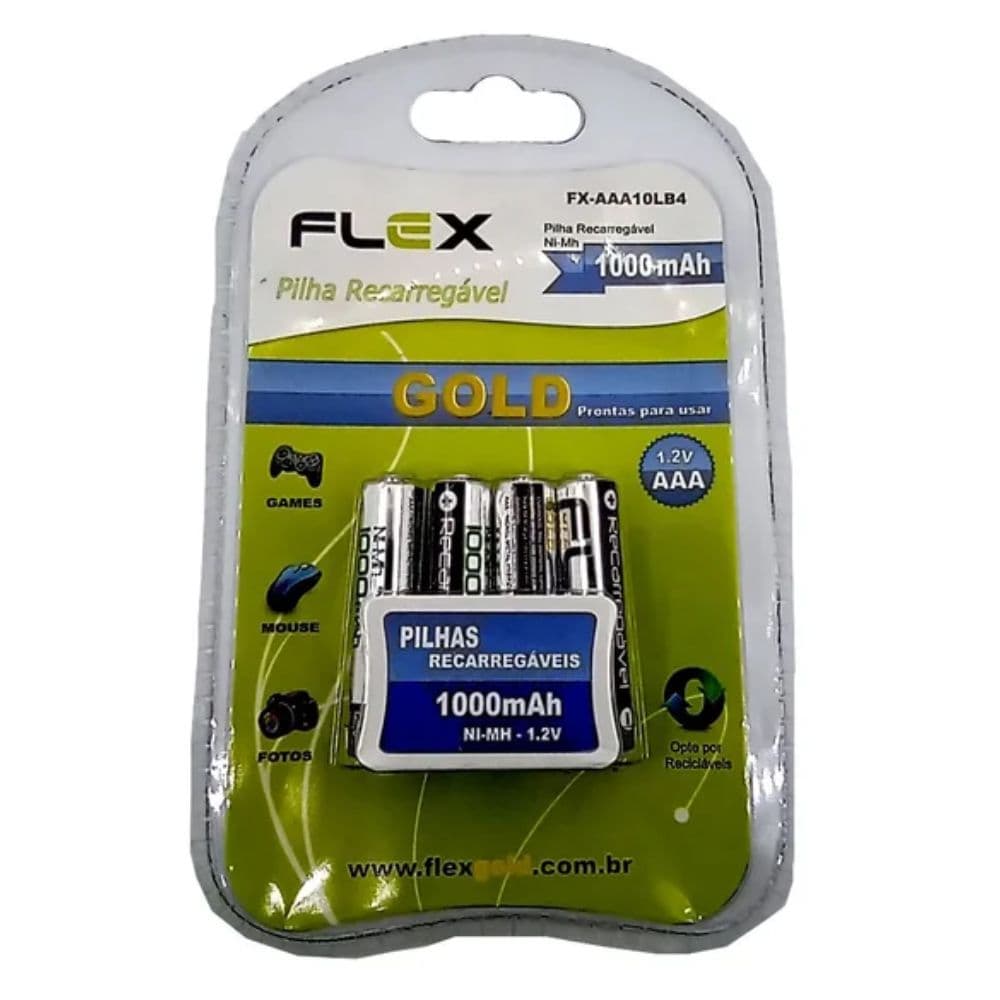 PILHA RECARREGÁVEL AAA 1000MAH FLEX COM 4 UNIDADES