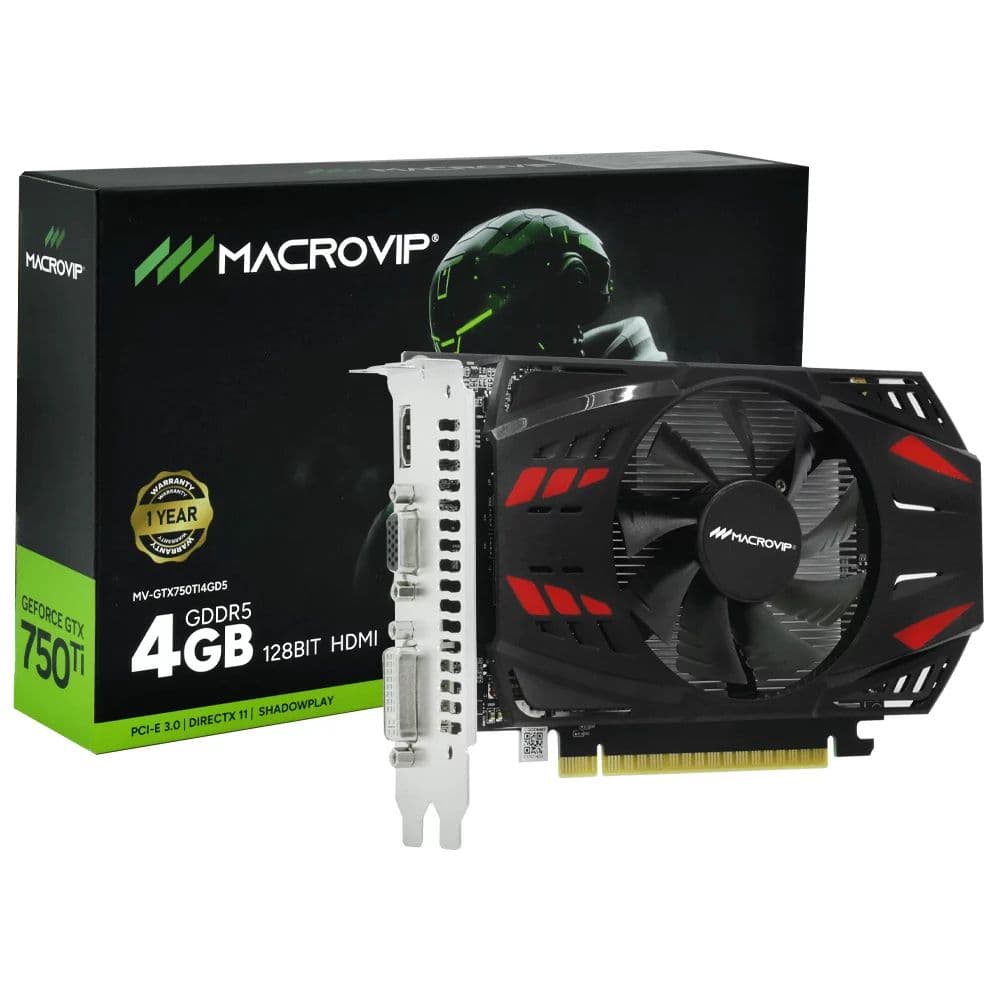 PLACA DE VÍDEO 4GB GTX750TI MACROVIP DDR5 1020MHZ 128BIT VGA/DVI/HDMI