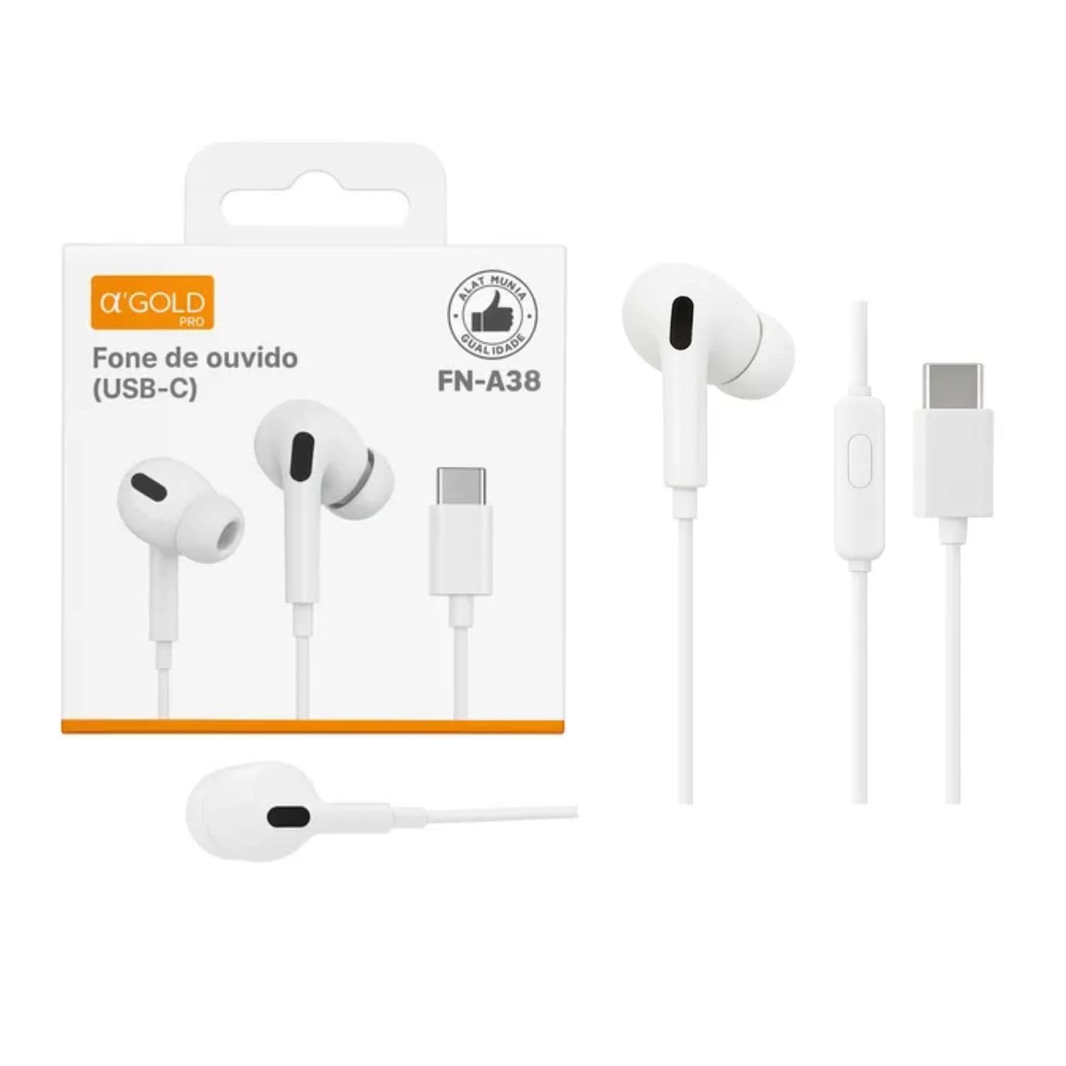 FONE DE OUVIDO AURICULAR TIPO C FN A38 GOLD