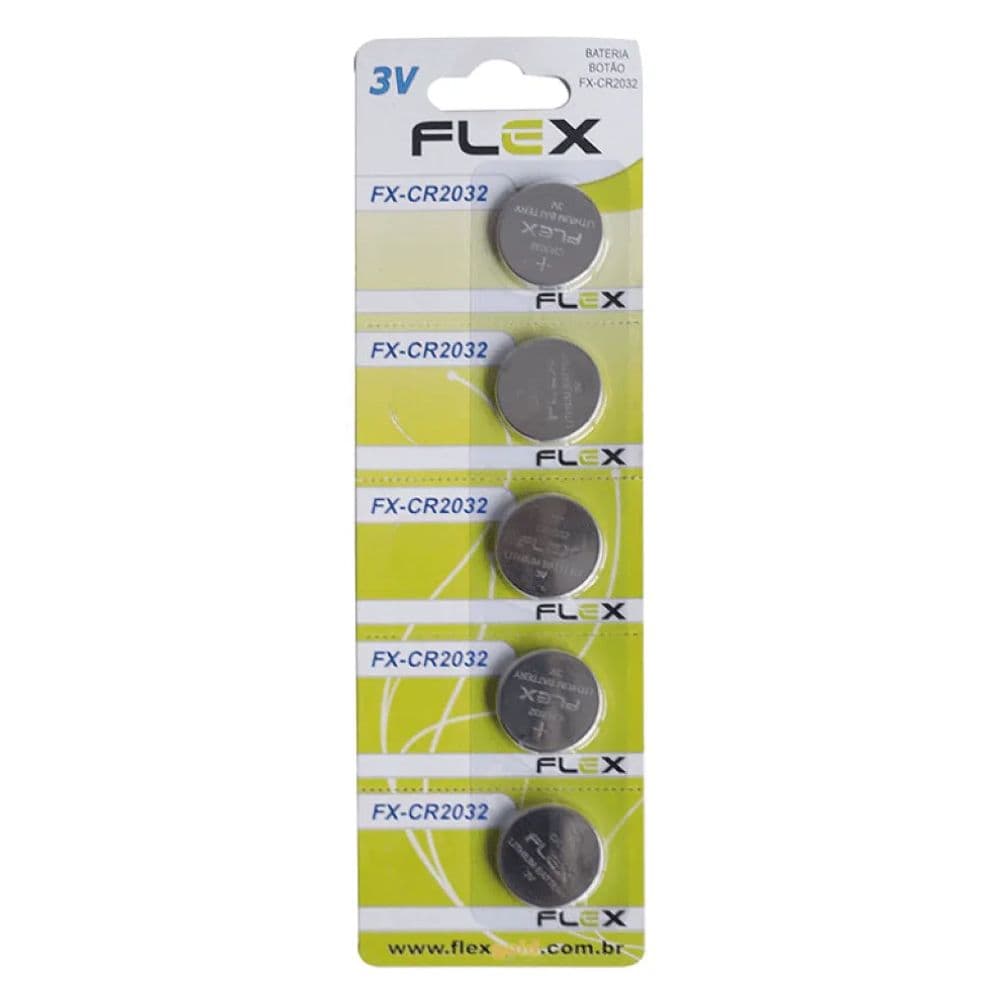 PILHA MOEDA BATERIA CR2032 3V 200MAH LITHIUM FLEX C/5 UNIDADE
