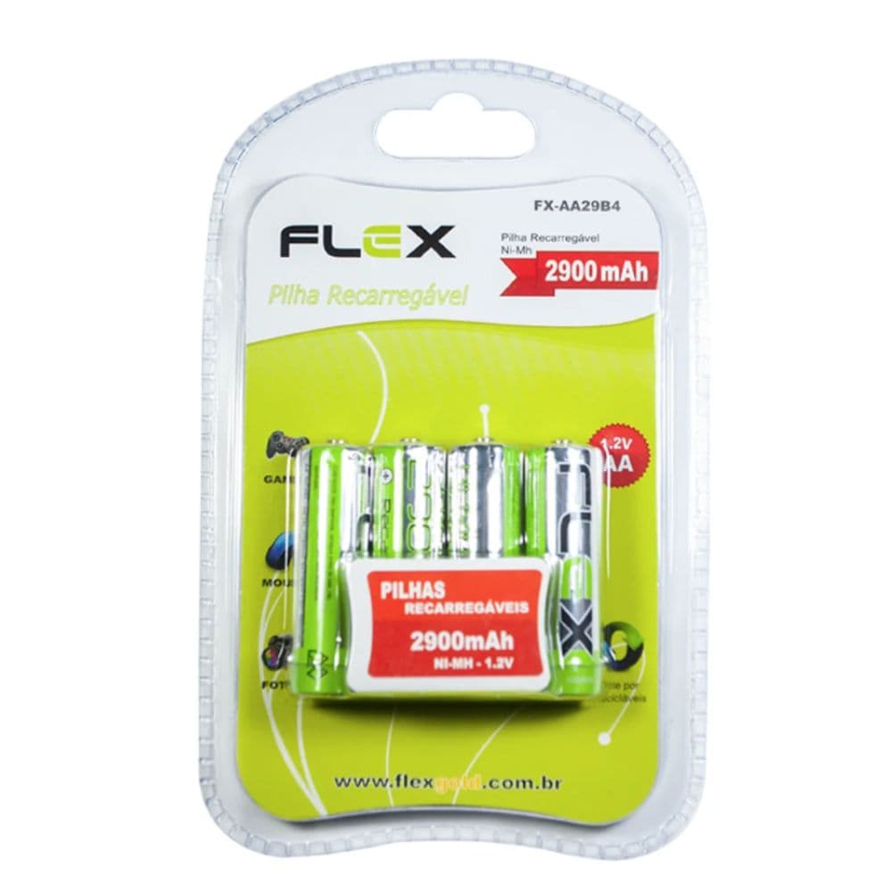 PILHA RECARREGÁVEL AA 1,2V 2900MAH FLEX COM 4 UNIDADES