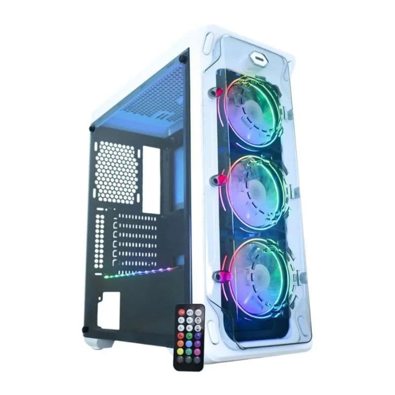 GABINETE GAMER AQUARIO CG-W1B1 TROOPER COOLER ARGB RITMICOS AADK1 3FAN+FITA LED K-MEX BRANCO