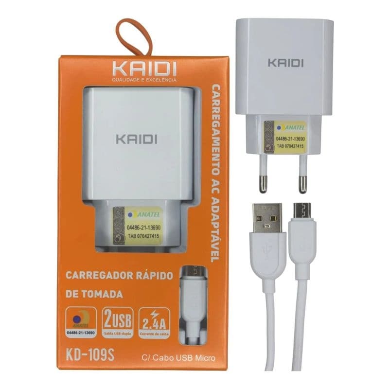 CARREGADOR RÁPIDO DE CELULAR V8 KD-109S TOMADA KAIDI